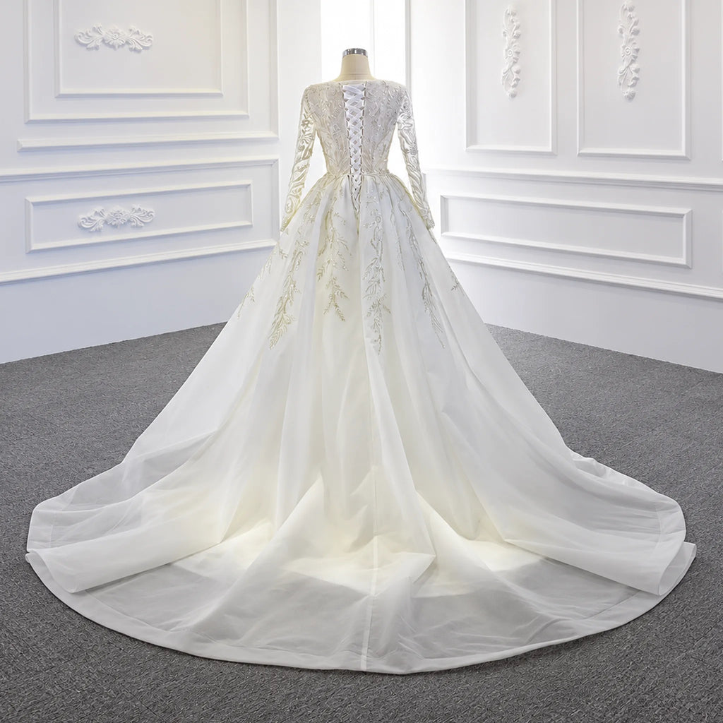 ChicSew Luxurious V-Neck Lace Applique Ball Gown Wedding Dress With Overskirt