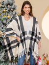 Women's Travel Plaid Shawl Wrap Open Front Poncho Cape for Fall Winter