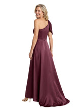 Glamorous One Shoulder Bow Detail A-line Satin Mother of The Bride Dress