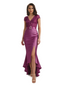 Elegant Short Sleeves Silky Satin Side Slit High-Low Long Formal Evening Dresses For Women