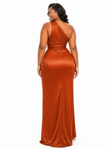 ChicSew One Shoulder Soft Satin Mermaid Floor-Length Bridesmaid Dresses With Ruching