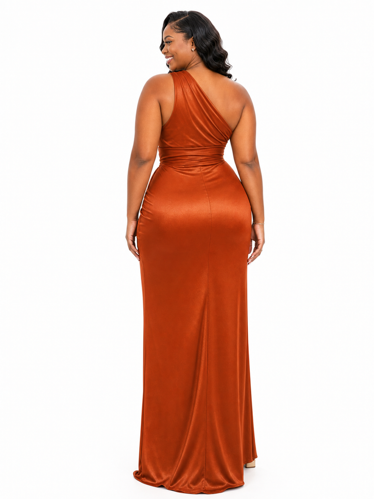 ChicSew One Shoulder Soft Satin Mermaid Floor-Length Bridesmaid Dresses With Ruching