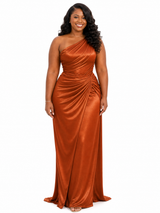 ChicSew One Shoulder Soft Satin Mermaid Floor-Length Bridesmaid Dresses With Ruching