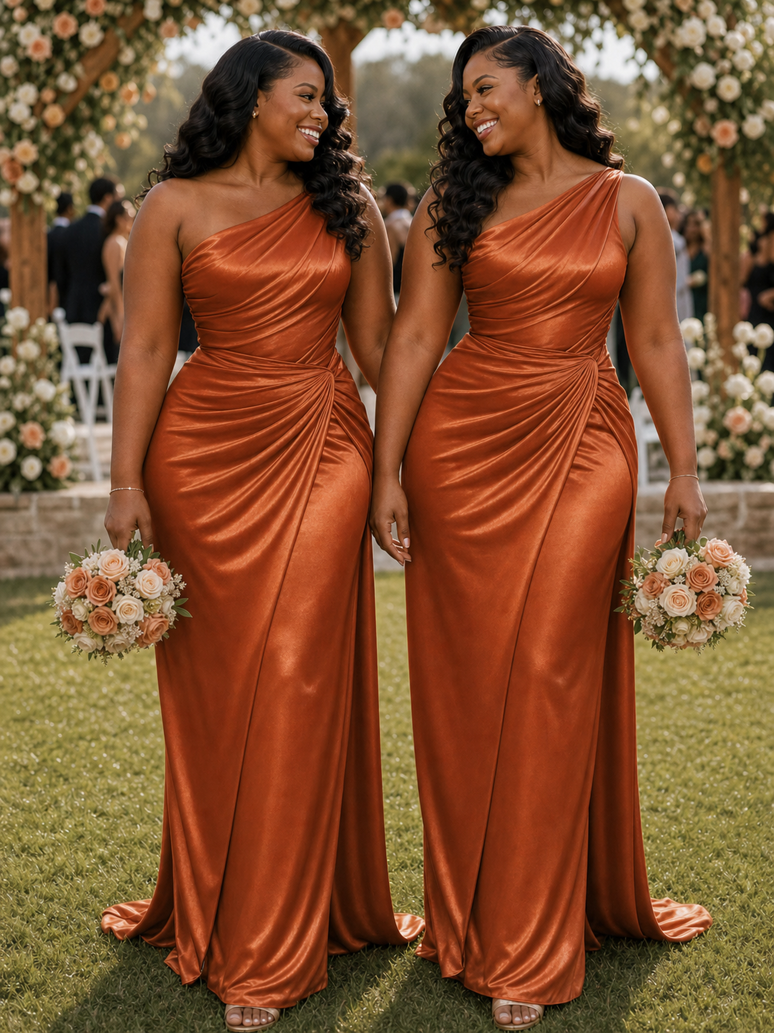 ChicSew One Shoulder Soft Satin Mermaid Floor-Length Bridesmaid Dresses With Ruching