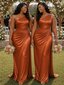 ChicSew One Shoulder Soft Satin Mermaid Floor-Length Bridesmaid Dresses With Ruching