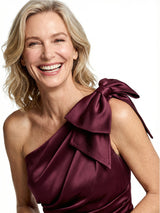 Glamorous One Shoulder Bow Detail A-line Satin Mother of The Bride Dress