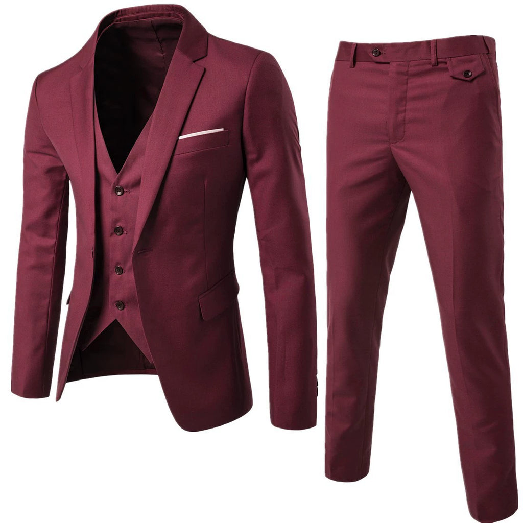 Casual Men's Suit Slim Fit Double Breasted 3 Piece Business Tuxedos