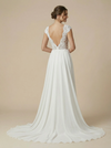 A-Line Cap Sleeves V-Neck Lace Chiffon Maxi Long Wedding Dresses