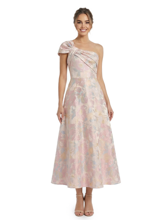 ChicSew Fancy Jacquard Satin One Shoulder A-Line Midi Formal Evening Dresses