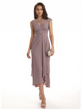 Elegant Bell Sleeves Chiffon A-line Midi Mother of The Bride Dresses