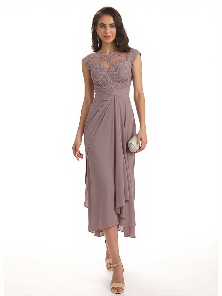 Elegant Bell Sleeves Chiffon A-line Midi Mother of The Bride Dresses