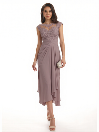 Elegant Bell Sleeves Chiffon A-line Midi Mother of The Bride Dresses
