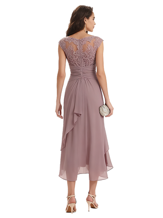 Elegant Bell Sleeves Chiffon A-line Midi Mother of The Bride Dresses
