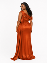 ChicSew Unique Asymmetric Neckline Side Slit Mermaid Soft Satin Long Bridesmaid Dresses With Ruching