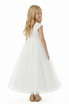 Flower Girl Dress with V Neck Sleeveless A Line Tulle Skirt Bow Detail Elegant Wedding Gown