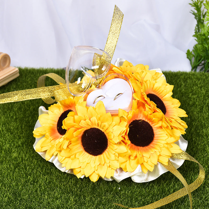 Sunflower Flower Accessory Wedding Ring Pillow For Bride and Groom, JZH-5877
