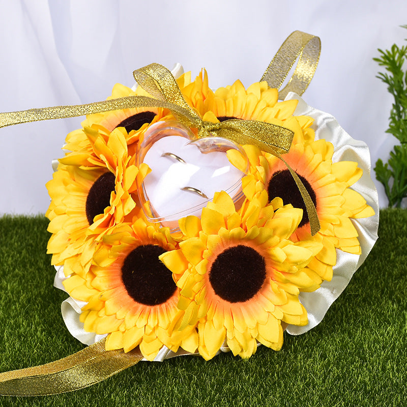 Sunflower Flower Accessory Wedding Ring Pillow For Bride and Groom, JZH-5877