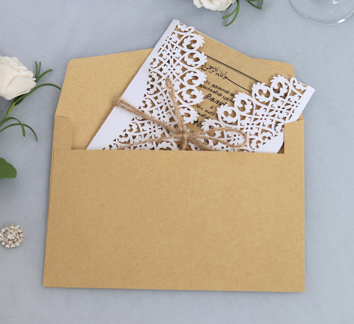 Simple White Wedding Invitation Letter, Hollow Out Greeting Card, HK-75