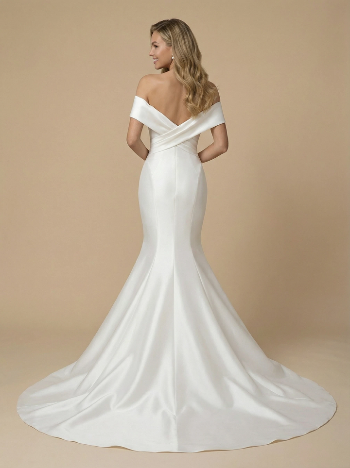 Mermaid Off Shoulder Sleeveless Maxi Long Satin Wedding Dresses Online
