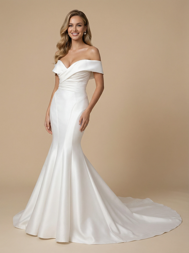 Mermaid Off Shoulder Sleeveless Maxi Long Satin Wedding Dresses Online