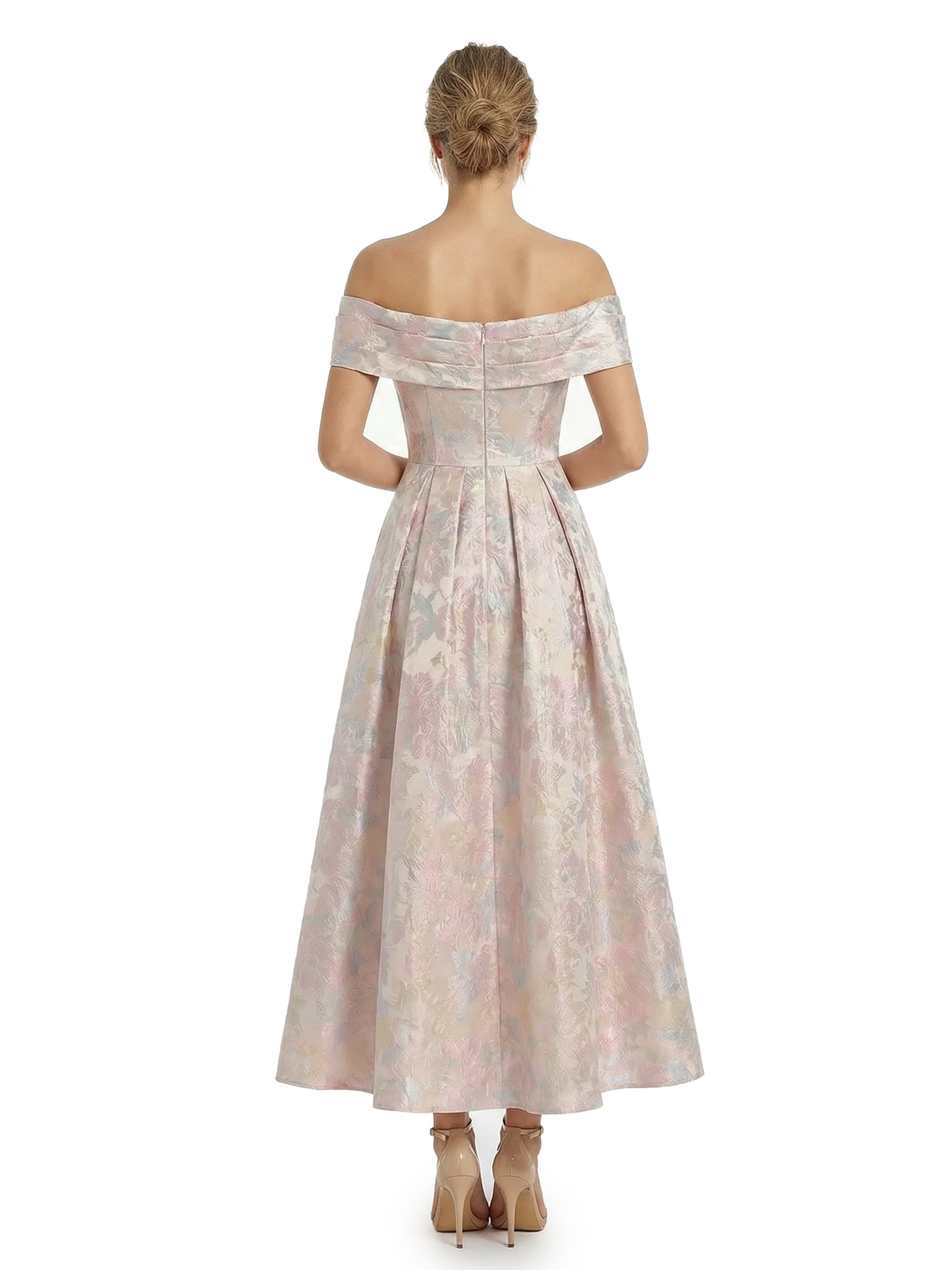 ChicSew Elegant Jacquard Satin Off Shoulder A-Line Ankle-Length Formal Evening Dresses