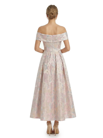 ChicSew Elegant Jacquard Satin Off Shoulder A-Line Ankle-Length Formal Evening Dresses