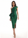 Sexy One Shoulder Silky Satin Sheath Knee-Length Formal Evening Gowns For Women