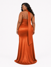 ChicSew Elegant One Shoulder Halter Mermaid Side Slit Soft Satin Long Bridesmaid Dresses With Ruffle