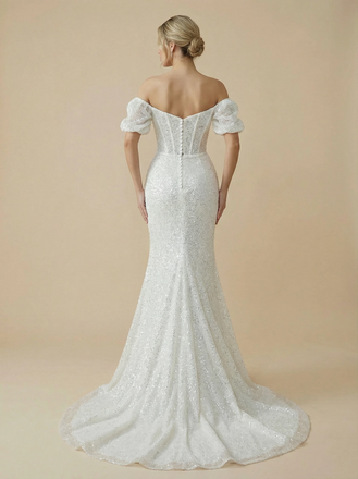 Mermaid Sweetheart Short Sleeves Maxi Long Sequin Wedding Dresses Online