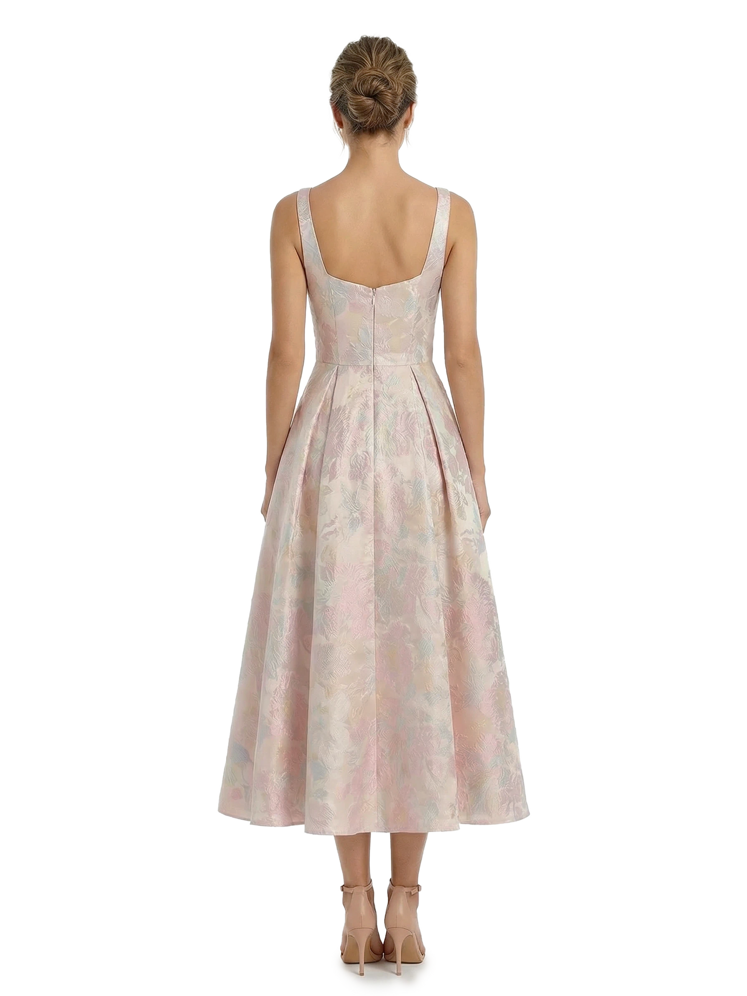 ChicSew Elegant Jacquard Satin Square Neck A-Line Midi Formal Evening Dresses For Women