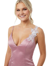 Modern V-Neck Mermaid Spaghetti Straps Floral Lace Satin Prom Dress
