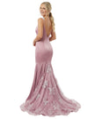 Modern V-Neck Mermaid Spaghetti Straps Floral Lace Appliques Satin Prom Dress