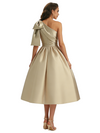 Sexy One Shoulder Silky Satin Bow A-Line Midi Formal Evening Gowns For Ladies