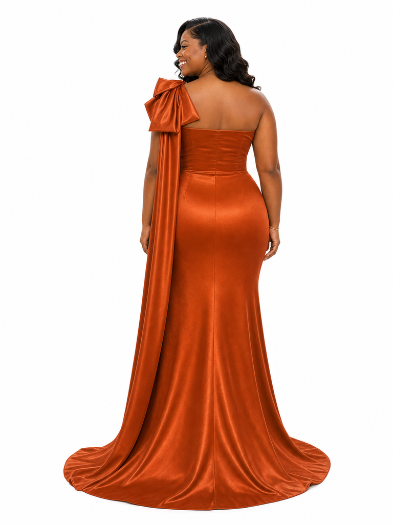 ChicSew Elegant One Shoulder Mermaid Soft Satin Long Bridesmaid Dresses With Bow Knot
