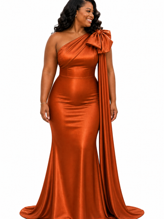 ChicSew Elegant One Shoulder Mermaid Soft Satin Long Bridesmaid Dresses With Bow Knot