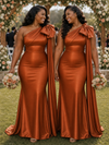 ChicSew Elegant One Shoulder Mermaid Soft Satin Long Bridesmaid Dresses With Bow Knot