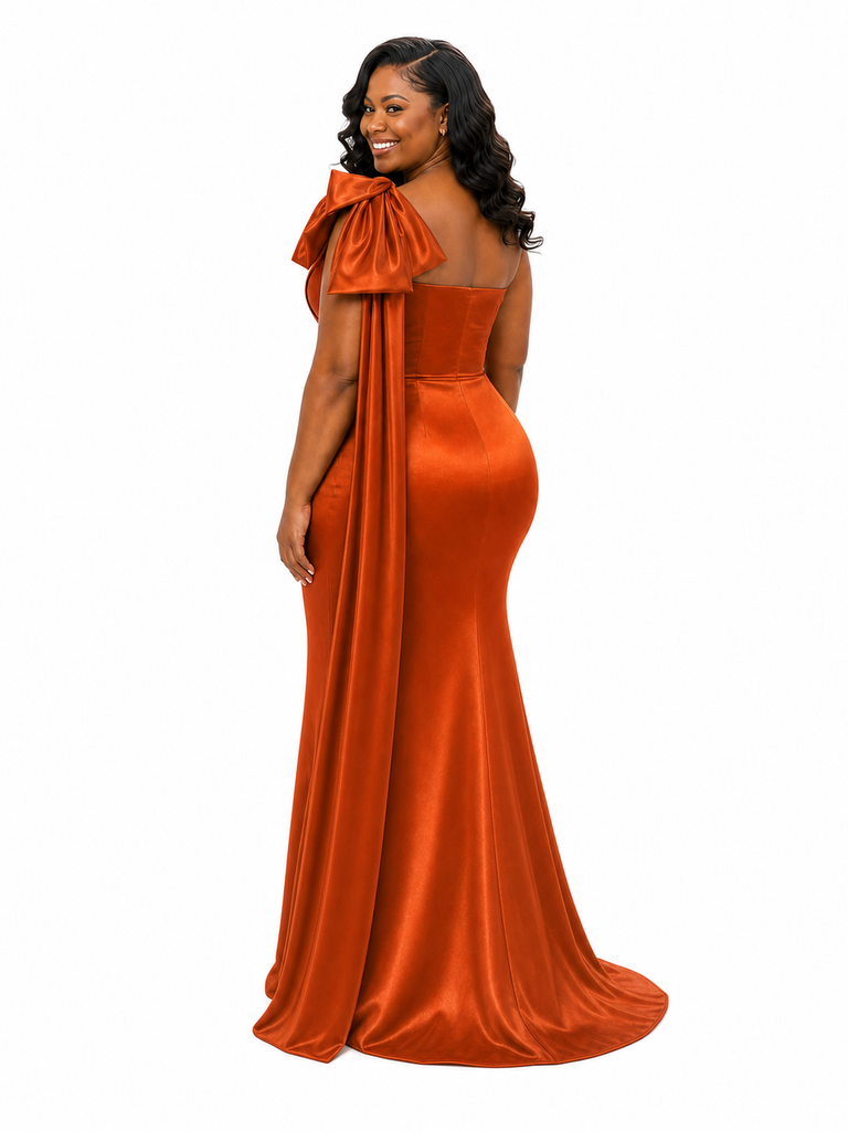 ChicSew Elegant One Shoulder Mermaid Soft Satin Long Bridesmaid Dresses With Bow Knot