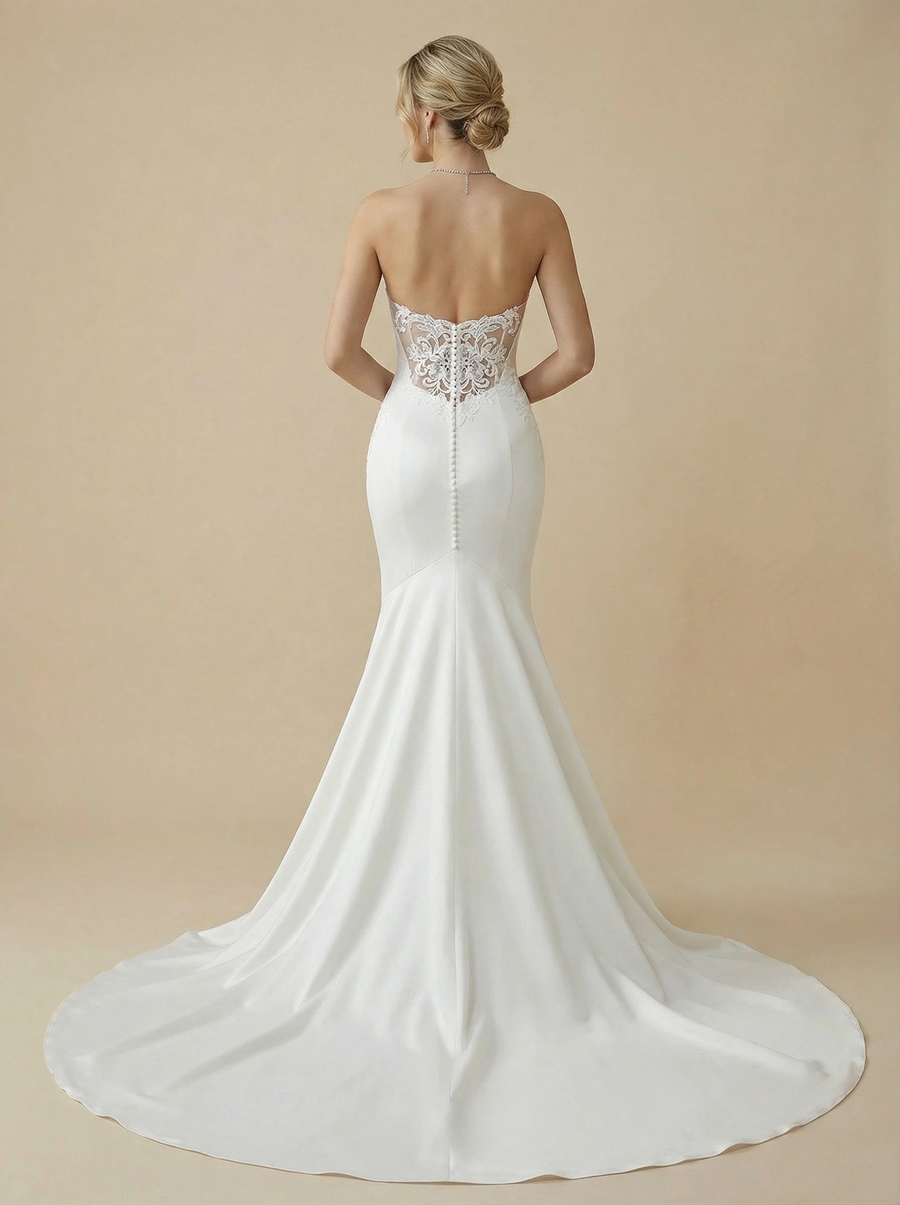 Mermaid Sweetheart Strapless Lace Maxi Long Satin Wedding Dresses Online