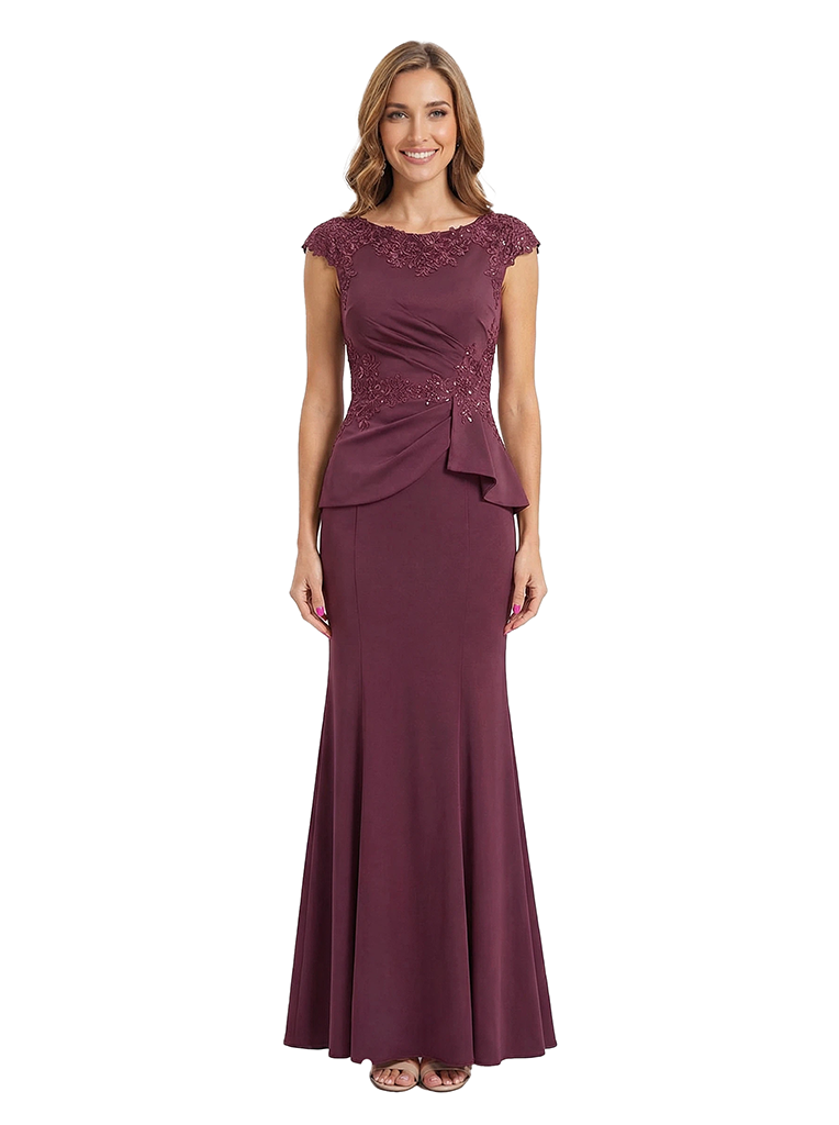 Chicsew Sexy Ruffles Lace Applique Cap Sleeves Floor Length Mermaid Mother Of The Groom Dress