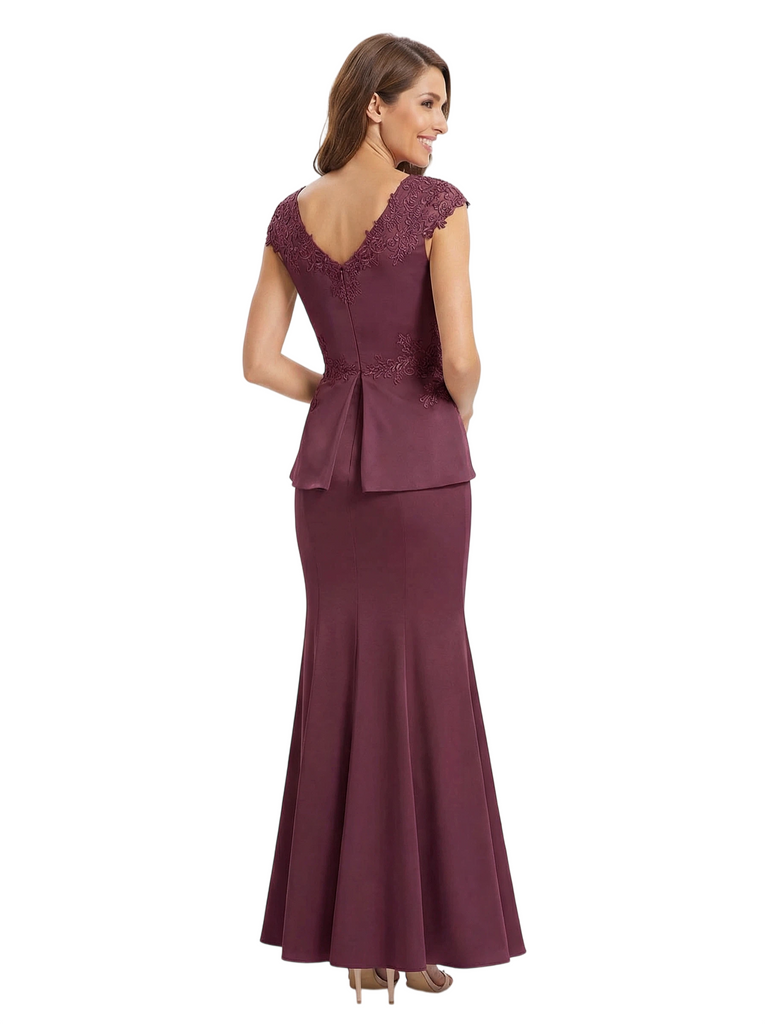 Chicsew Sexy Ruffles Lace Applique Cap Sleeves Floor Length Mermaid Mother Of The Groom Dress