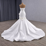ChicSew Satin 3D Flowers Wedding Dress With Boning