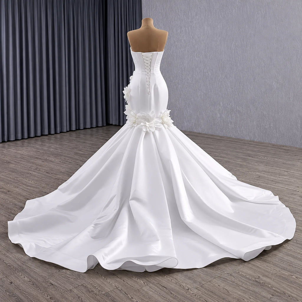 ChicSew Satin 3D Flowers Wedding Dress With Boning