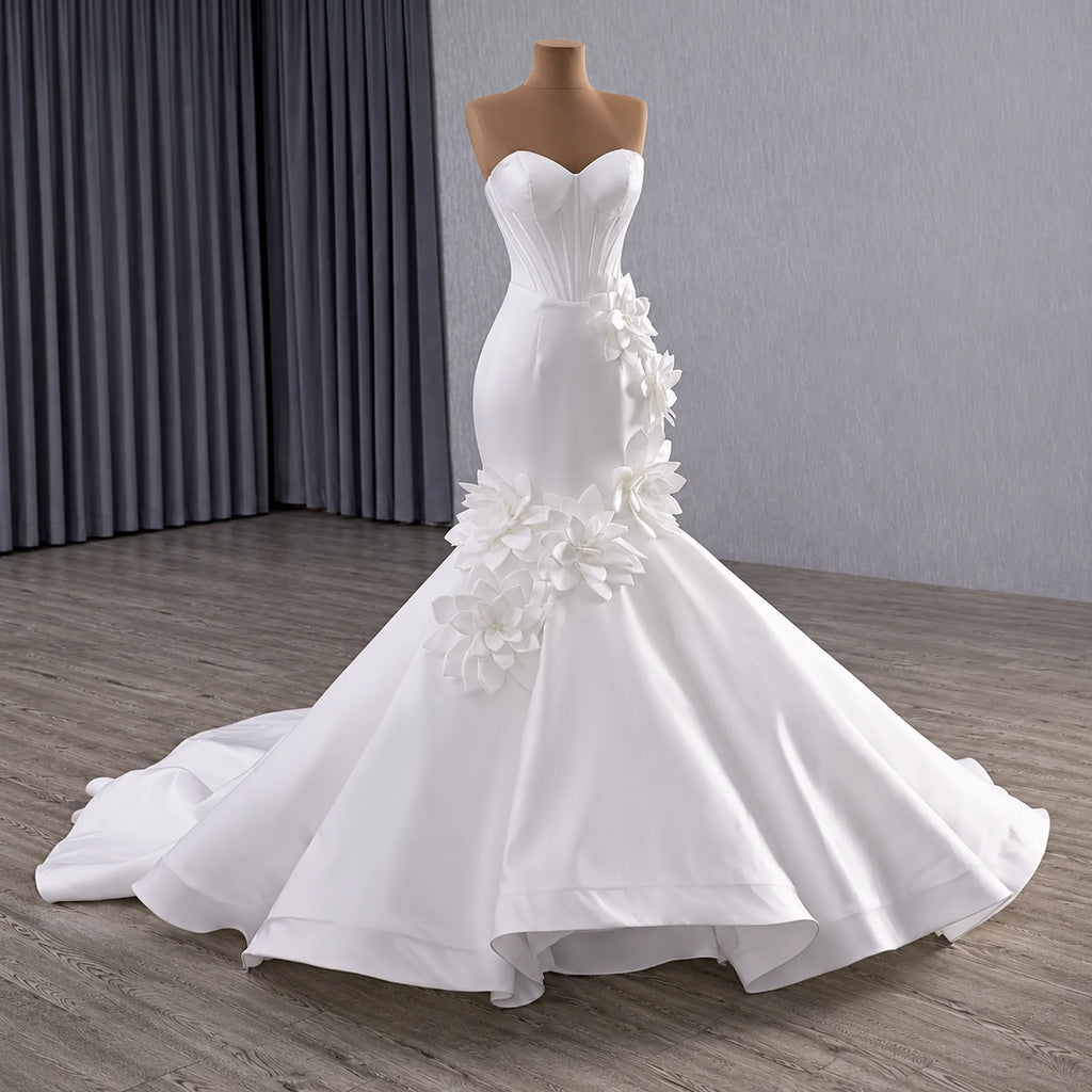 ChicSew Satin 3D Flowers Wedding Dress With Boning