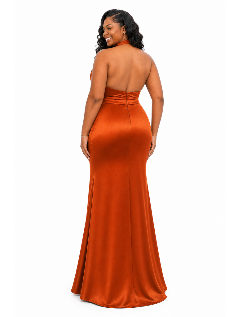 ChicSew Simple Halter Mermaid Soft Satin Long Bridesmaid Dresses