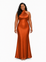 ChicSew Simple Halter Mermaid Soft Satin Long Bridesmaid Dresses