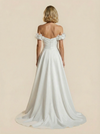 A-Line Off Shoulder Maxi Long Satin Wedding Gowns With Train