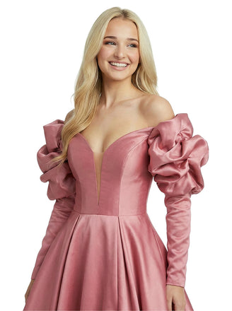 Sweet Satin Long Sleeves V-Neck A-Line Long Party Prom Dresses
