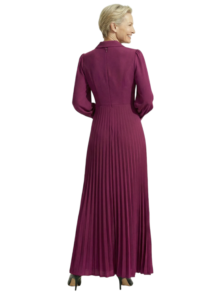 Chicsew Mother of The Bride Dress Blazer Neck Long Sleeve Pleated Crepe Maxi Gown Classy Elegant Design