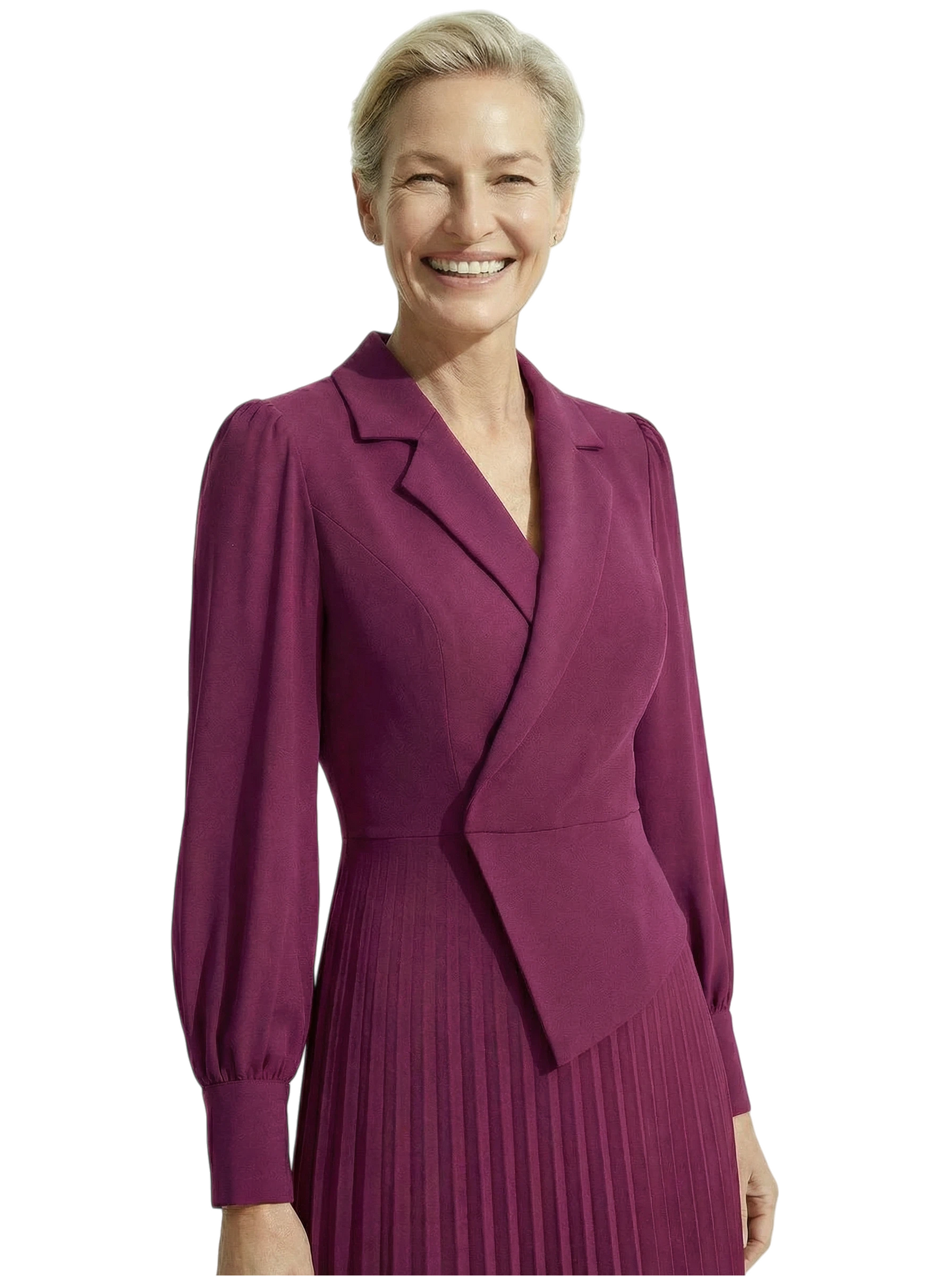 Chicsew Mother of The Bride Dress Blazer Neck Long Sleeve Pleated Crepe Maxi Gown Classy Elegant Design