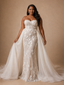 ChicSew Elegant Modern Sweetheart Mermaid Boning Lace Tulle Maxi Wedding Dress With Overskirt